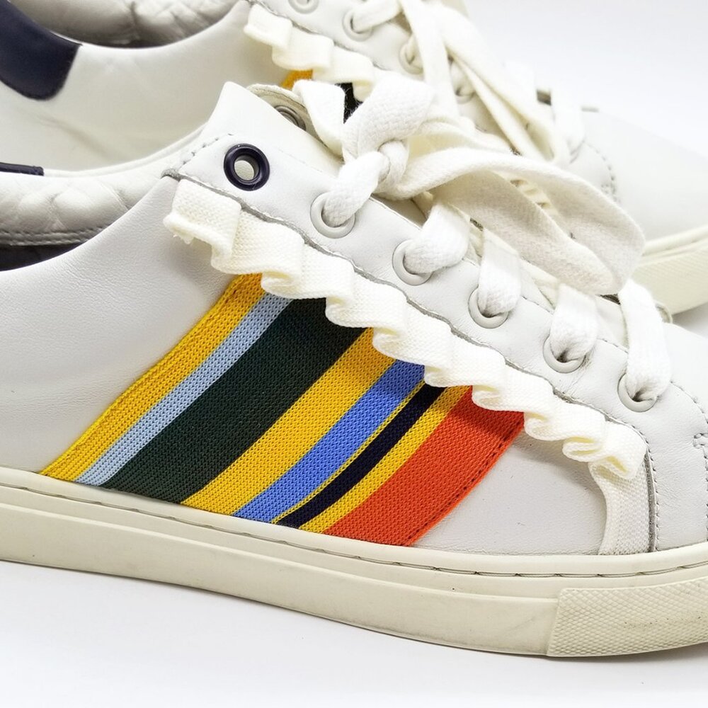 Tory Burch Sport Ruffled Rainbow Striped Leather Sneakers Size 9.5 Preppy $228 - Picture 12 of 16